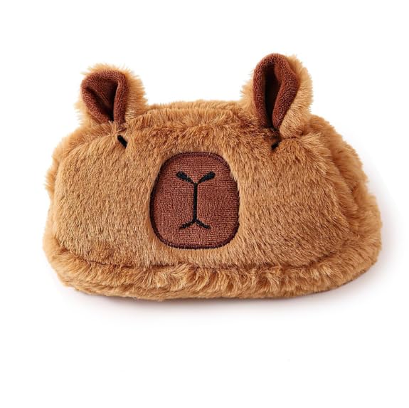 Capybara Pencil Case for Girls Boys, Cute Plush Animal Pencil Pouch, Kawaii Large Capacity Stationery Bag with Zipper, Fluffy Capybara Gift for Kids School Office Supplies, Soft Desk Organizer, Brown
