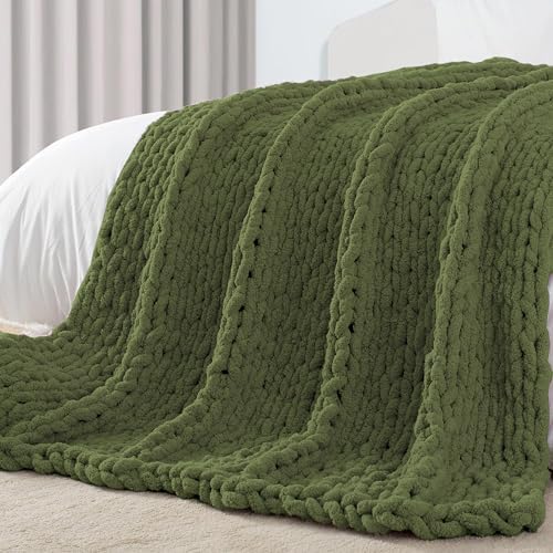Carriediosa Chunky Knit Throw Blanket 50" X 60", 100% Hand Made L...