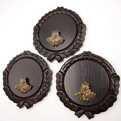 GTK - Juego de 3 placas de cuña talladas oscuras AF 14 cm con 3 hojas de roble, portada pequeña, tabla cuña, tabla para especias, cartel para trofeos
