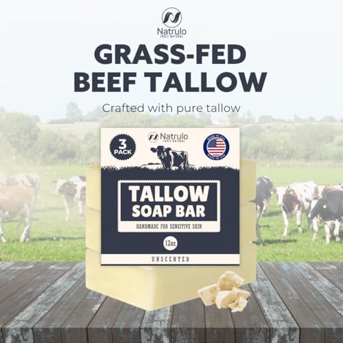 Beef Tallow Soap Bar – All Natural Grass Fed Tallow Soap Unscented – Moisturizing Face & Body Wash Great for Eczema, Dry, Itchy, Sensitive Skin – Handcrafted Bath Soap for Adults, Kids, Made in USA - Image 3