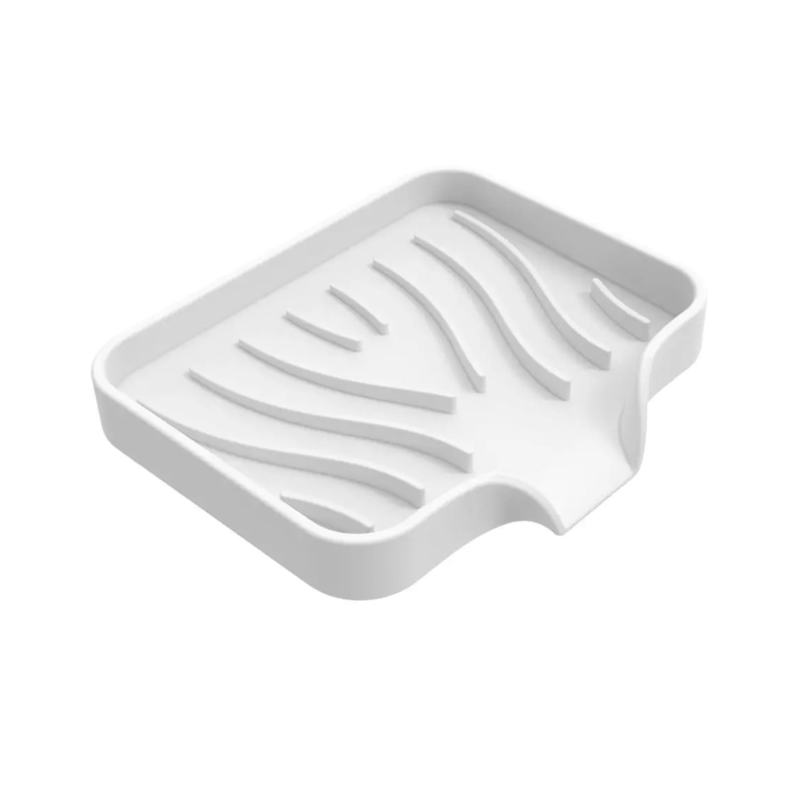Silicone Kitchen Sink Tray, Soap Dish Holder with Built-in Drain Lip for Sponge Brush(White)