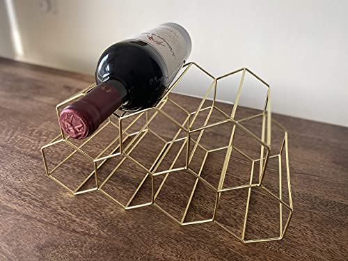 Modern Contemporary Rustic Minimalist Gold Color Free Standing Sturdy 9 Bottle Countertop Table Top Wine Rack Wine Holder Wine Storage With No Assembly Required #TOP5