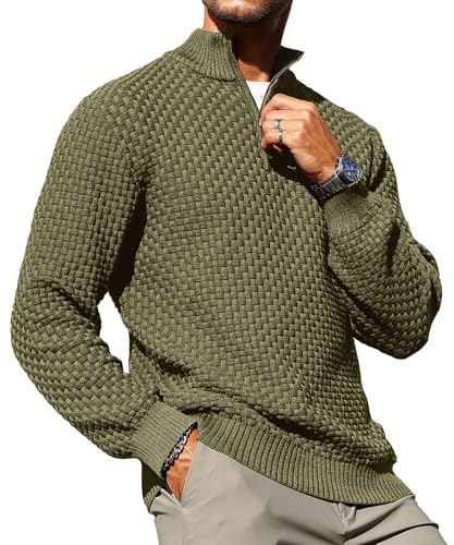 Zaitun Men's Quarter Zip Sweaters Polo Zip Up Pullover Waffle Knit