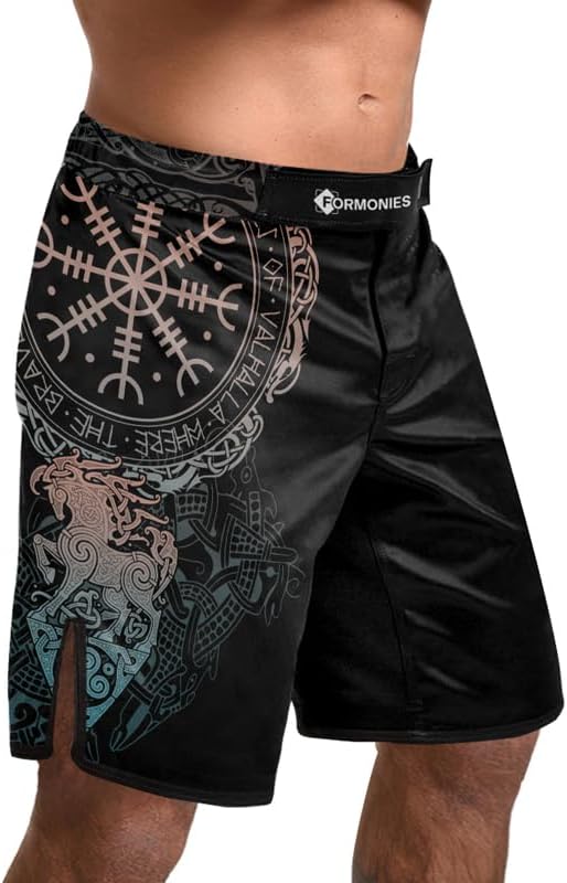 Viking MMA Shorts Mens Fight Shorts for BJJ No-Gi Jiu Jitsu Training Wear with Drawstring Inside 4-Way Stretch