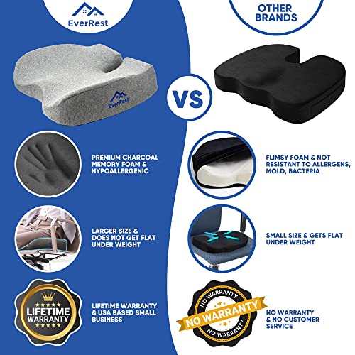 Everrest Seat Cushion For Office Chair Plus Size - Firm Extra Wide Large Memory Foam Pillow For Tailbone, Coccyx, Sciatica, Back Pain Relief – Thick Pad For Long Hours Sitting, Gaming #TOP1