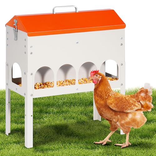 MUYIRTED Comedero Gallinas Automatico con Patas, 5kg Tolva con 10 Puertos de Alimentación, Dispensador Automático de Pienso para Gallinas, Antidesperdicio, Comedero Metalico para Pollos, Patos