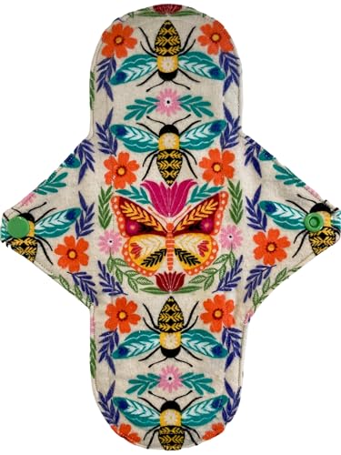 Wilde Maiden Co. 10in Handmade Reusable Pad, Reusable Sanitary Napkin, Colorful Butterfly and Bee Print