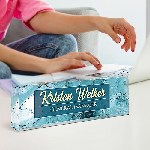 Image of Name Plate for Desk, Desk Name Plate Personalized, Cyan Office Decor for Women Men, Acrylic Desktop Accessories, Office Gifts for Boss Nurse Teacher Coworker, Employee Appreciation Gift (Cyan Coast)