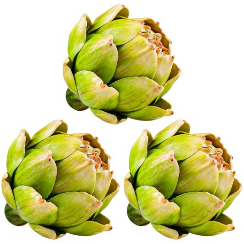 Gresorth 3 Piezas Grande Artificiales Alcachofa Decoración Falso Verduras Mostrar Faux Realismo Fruta Adorno Jardín Cocina Fiesta Acción de Gracias   Verde