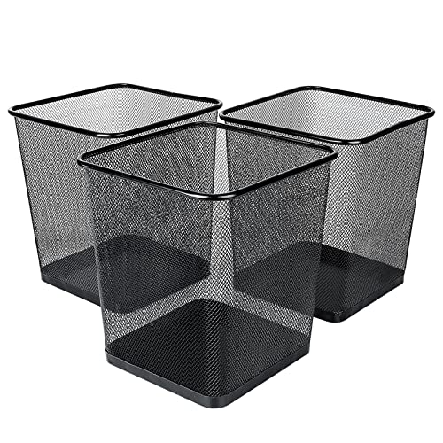 SHANQ - Papelera de malla de 3 piezas, cesta de basura de malla metálica, cubo de basura pequeño negro para dormitorios, cubo de basura cuadrado ligero para cocina, baño, dormitorio o oficina Cover