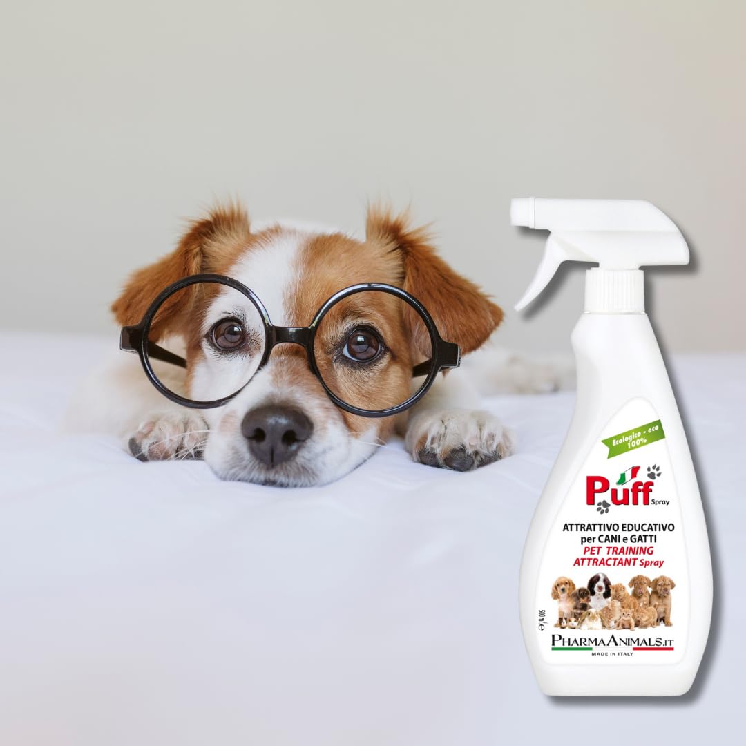 Puff Spray Attrattivo Naturale per Addestramento Cani e Gatti 100% Eco-Friendly | Facile Uso per Lettiera e Area Bisogni - 500 ml, Made in Italy