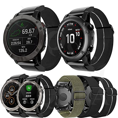 GSEED-Quickfit-Watchband-Strap-for-Garmin-Fenix-6-6X-Pro-5X-5-Plus-3HR-935-945-S60-Nylon-Loop-22-26mm-Elastic-Watch-Band-for-Fenix-7-7X-Wristband-Color-Black-White-Line-Size-26mm-Fenix-3-3HR