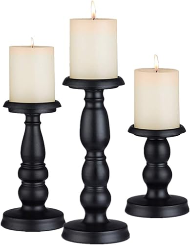 Juego de 3 portavelas de pilar para decoración de mesa a la luz de las velas soporte retro para velas para decoración de chimenea chimenea S ML