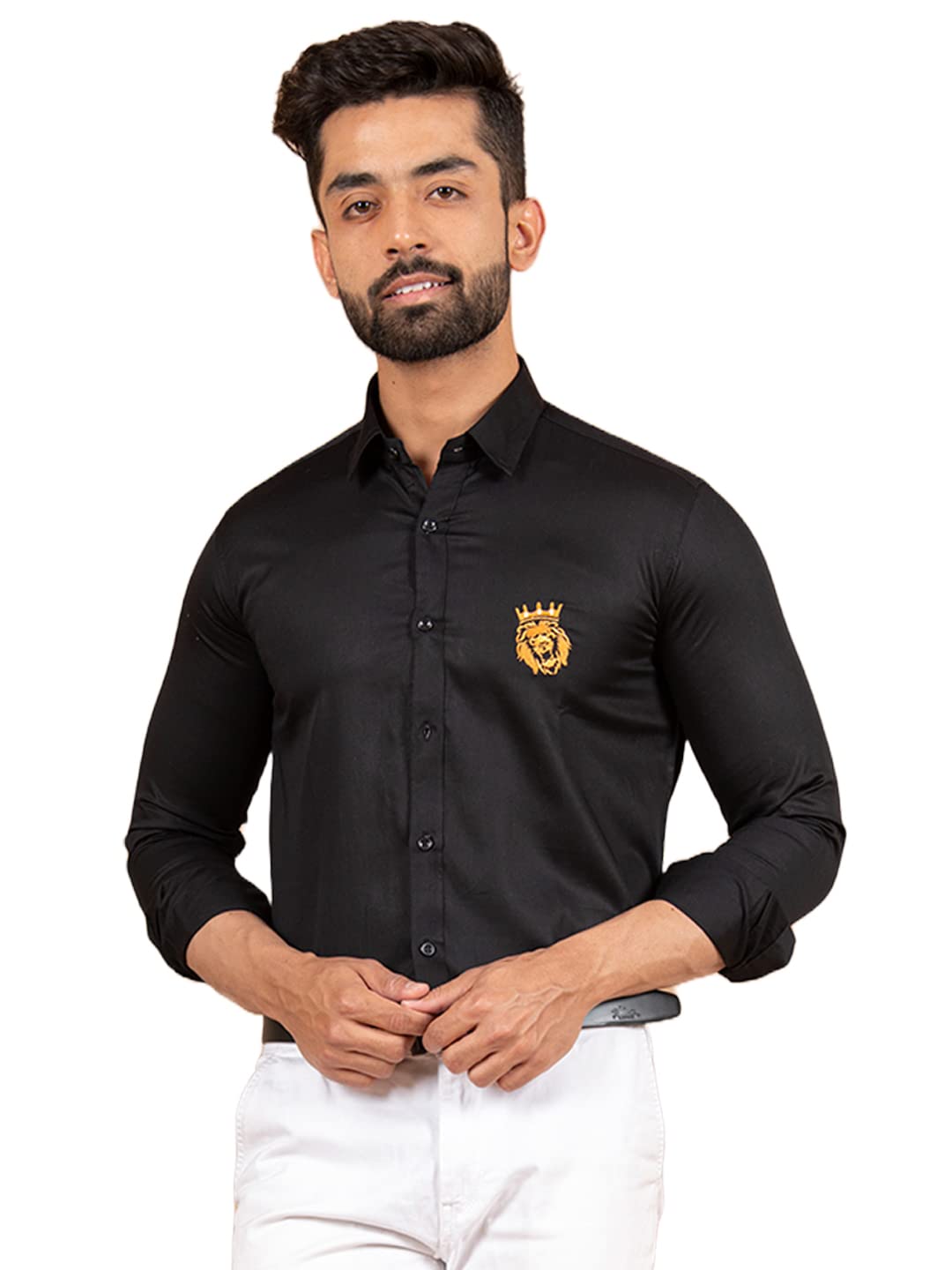 Tistabene Premium Men's Leo Embroidered Black Giza Cotton Shirt