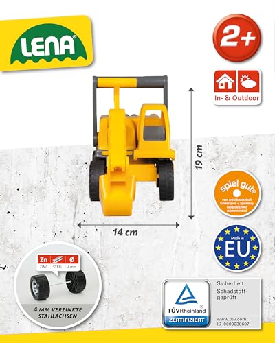 Lena 4211 EcoActives Bagger, Baustellenfahrzeug ca. 35 cm, robuster Schaufelbagger, natürlicher Holzgeruch durch ökologischen Holzanteil, Sandbagger für Kinder ab 2 Jahre, Spielfahrzeug in gelb