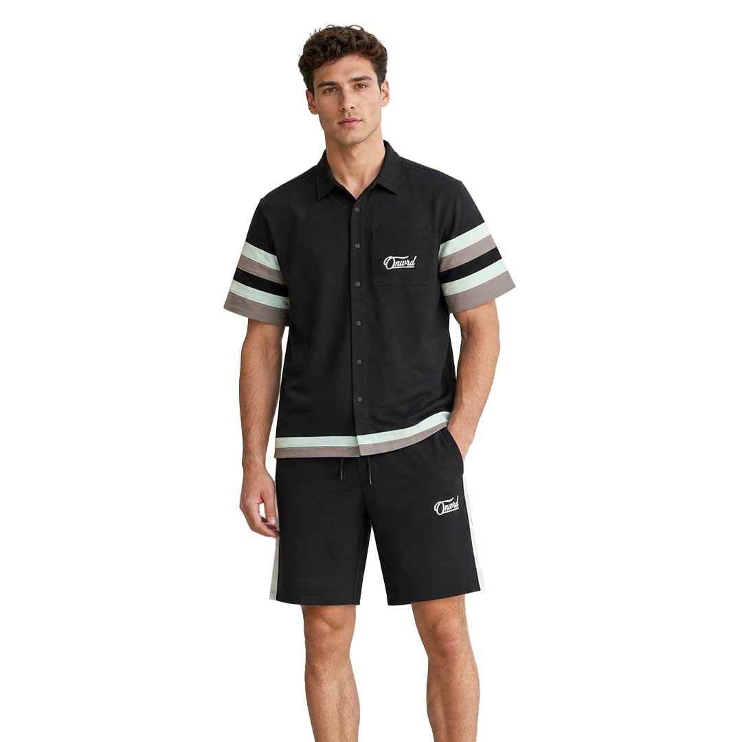 nobero Men Oversized Colorblock Shirt and Shorts Co-ord Set(1M-LWCS-R0469-BL6_Black_2XL)-picture-31