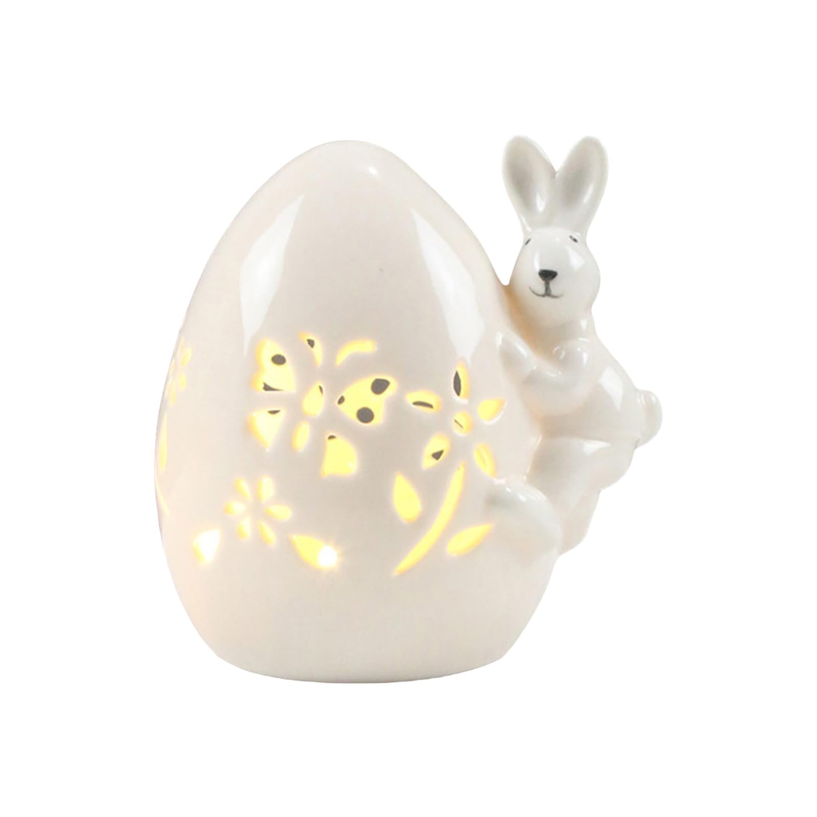 Buxuaaaa LED Ceramic Easter Eggs Easter Rabbits Hollow Lamp Spring Decoration Night Light Party Decoration for Spring Rabbits Hollow Lamp