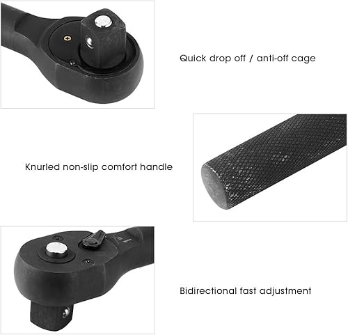 Miniatura 4 de Fydun Llave de casquillo de trinquete de alta resistencia, cabeza cuadrada, reversible, herramienta de reparación automática de longitud media (1