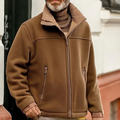 ADHOWBEW Men's Winter Coats Thicken Fleece Lined Zip Up Big and Tall Vintage Sherpa Hunting Long Sleeve Plush Warm Outerwear2