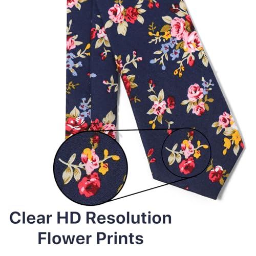 Image of Parquet Mens Floral Tie | Cotton Printed Skinny Necktie for Wedding | Spring & Summer