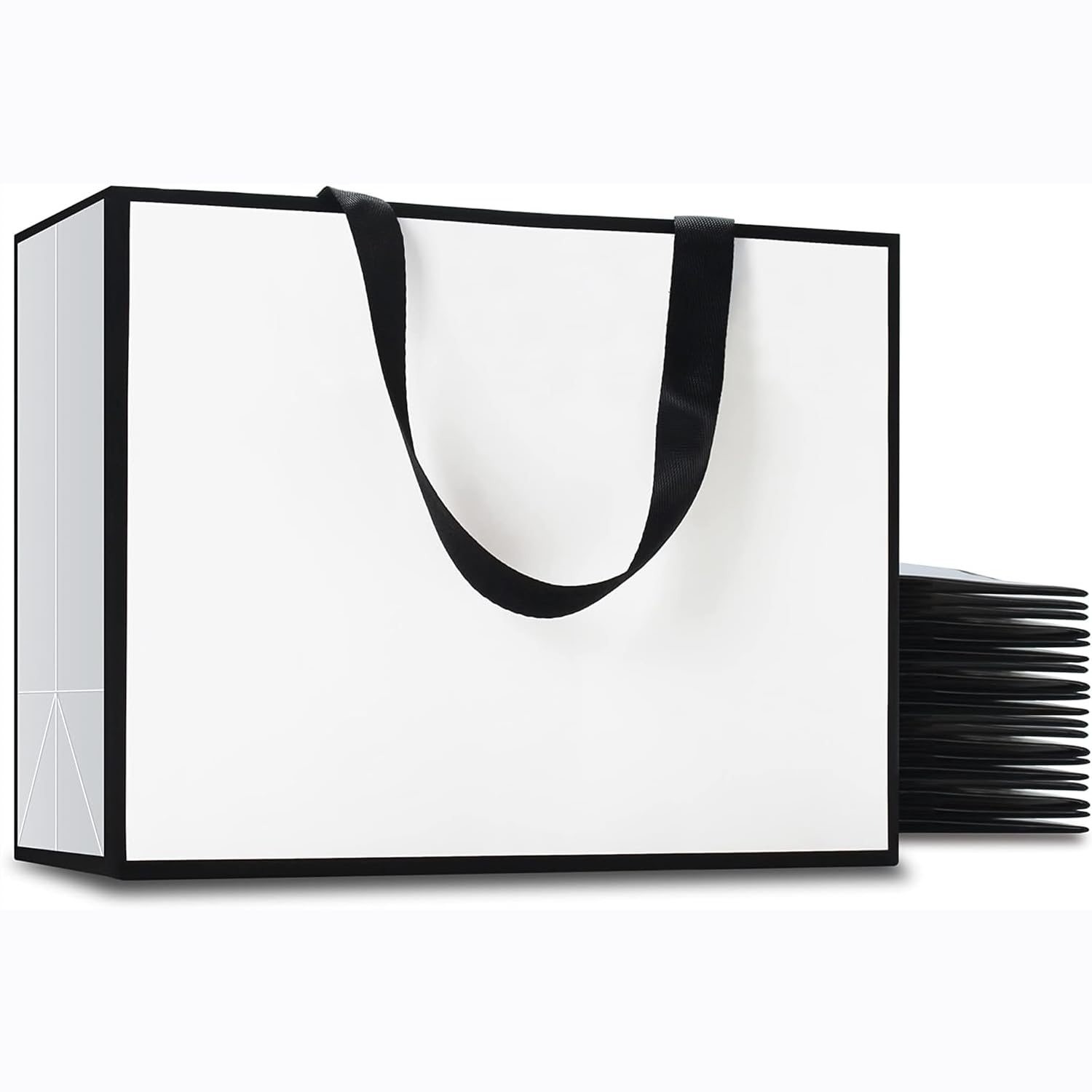 PAHOO White Gift Bags with Ribbon Handles, Elegant Gift Bags Thick Paper Shopping Bags with Black Border Frame Gift Bags for Boutique, Wedding, Party, Birthday-(H28*L39*D11cm)