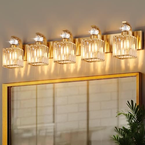 Vikdio Modern Bathroom Vanity Light, 5-Light Gold Bathroom Lighting Fixtures