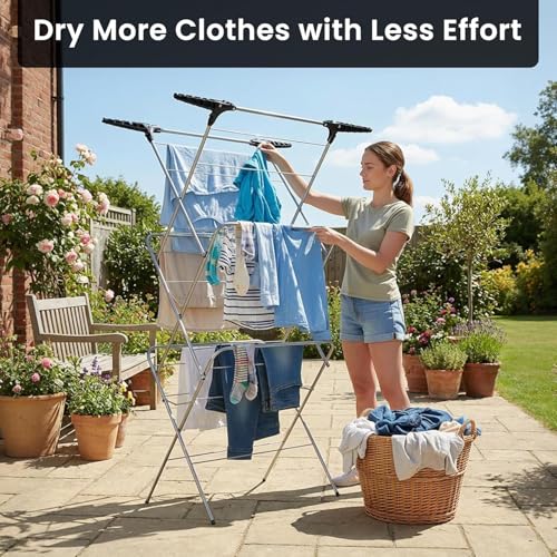Aspect 3-Tier Folding Clothes Airer & 5-Tier Radiator Drying Rack with Extra Wings, Lightweight & Space-Saving for Indoor/Outdoor Use - Image 2