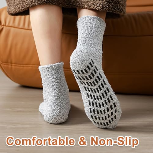 Image of AIBFRID Slipper Socks with Grips for Women Men, Mens Non Slip Ankle Fuzzy Soft Fluffy Sleep Socks Winter Thick Warm Cozy Grip Hospital Socks for Women Girls