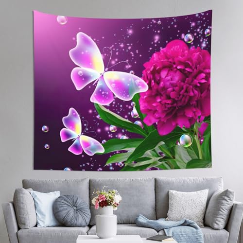 Tapisserie murale violette EdWal 152x130 cm motif floral et papillon pour salon et dortoir