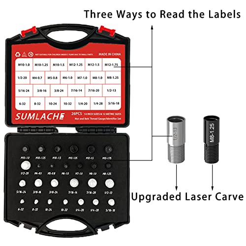 Nut & Bolt Thread Checker (Inch & Metric), 14 Inch & 12 Metric Nut And Bolt Thread Gauge Set, Bolt And Nut Gauge Especially For Checking Fixed Bolt Or Threaded Hole In Corner Or Tight Spot #TOP2