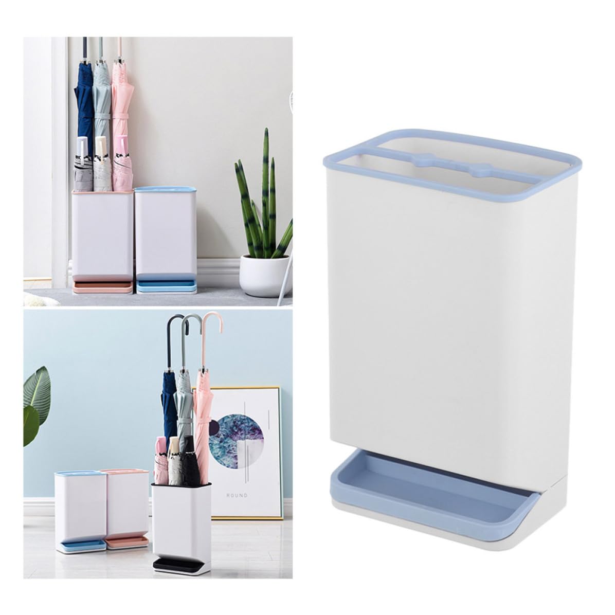 Solución para ordenar paraguas largos y plegables con este soporte plástico base segura