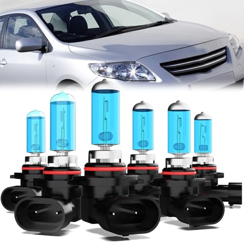 Image of Headlight Bulbs Compatible With Toyota Corolla 2005-2008, 9005 High Beam + 9006 Low Beam + 9006 Fog Lights Halogen Light Bulb, Super Bright 6000K White, Plug and Play, Pack of 6