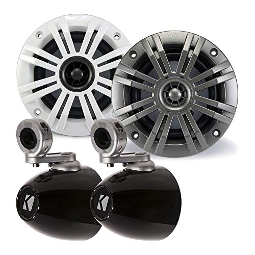 KICKER 4 Inch KM-Series Marine Speaker Bundle 41KM44CW with Black Wake Tower Enclosure