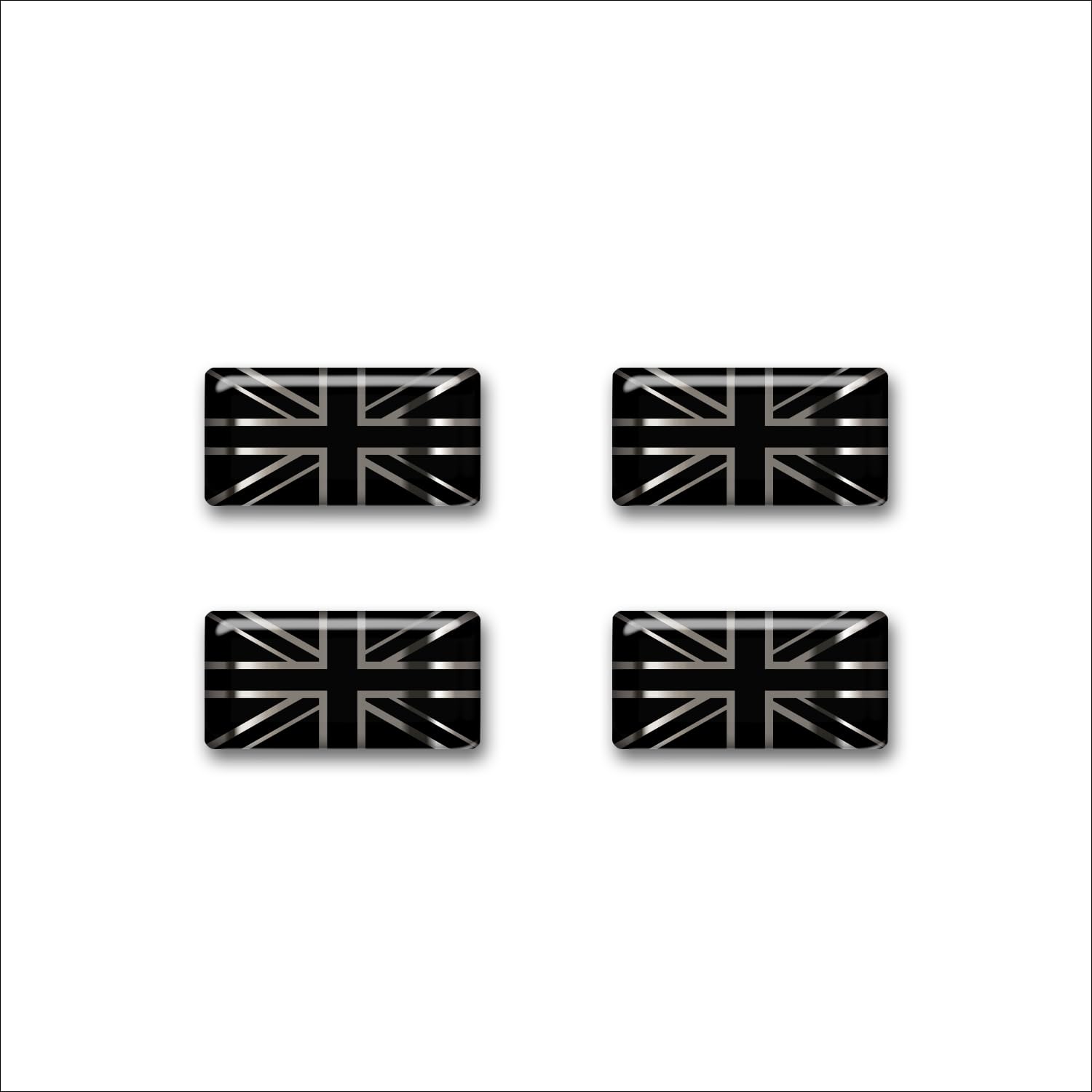Gelz Black 4 X Miniature Union Jack Flag Stickers/Decals Chrome/ High Gloss Domed Gel