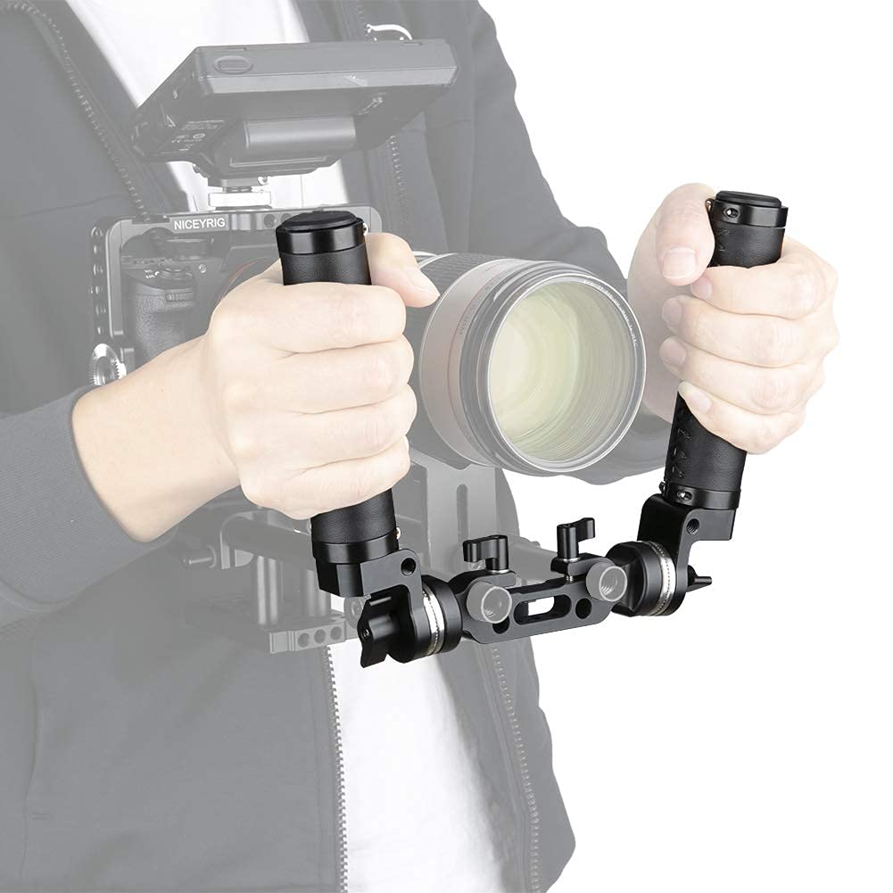 NICEYRIG Rosette Handle Juego de Empuñadura de Cuero con ARRI Adaptador de Montaje de Roseta Estándar 15 mm Abrazadera de Varilla para Cámara DSLR Sistema de Soporte de Hombro