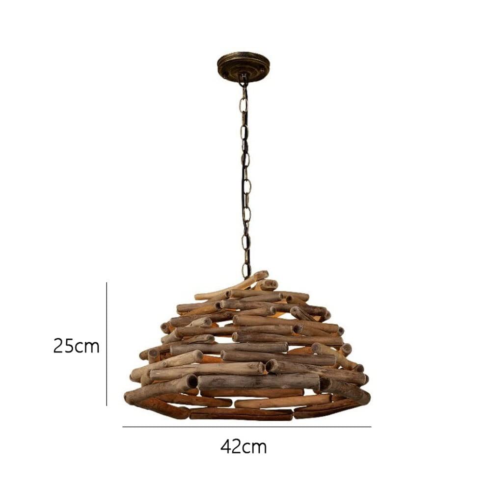 ENXING Hanglamp LED Indoor Houten Vogelnest Ontwerp Hanglamp Hoogte Verstelbare Kroonluchter Feestelijke Eenvoudige Lamp Homestay Thee Restaurant Cafe Studieverlichting Retro Plafondlamp,Warm light,80CM