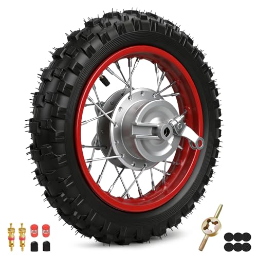 Image of 2.5-10 Rear Wheel Compatible with Dirt Bike CRF50 SSR70 XR50, 2.50x10 Tire & Rim for Apollo Taotao 50cc 70cc 90cc 110cc Pit Bike Off Road Motorcycle with Rear Drum Brake Pad Shoe Assembly Red