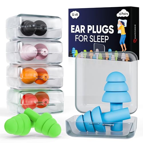 Ear Plugs for Sleep - 6 Pairs Soft Silicone Reusable Noise Cancelling Earplugs for Side Sleepers & Snoring