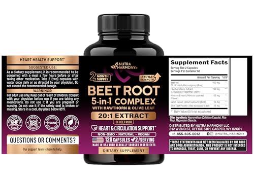 Beet Root Capsules - Healthy Blood Pressure Support Supplement** for Heart & Circulation Support - with Hawthorn Berry, Hibiscus & Garlic - Nitric Oxide for Energy - Made in USA, 120 Capsules - Image 3