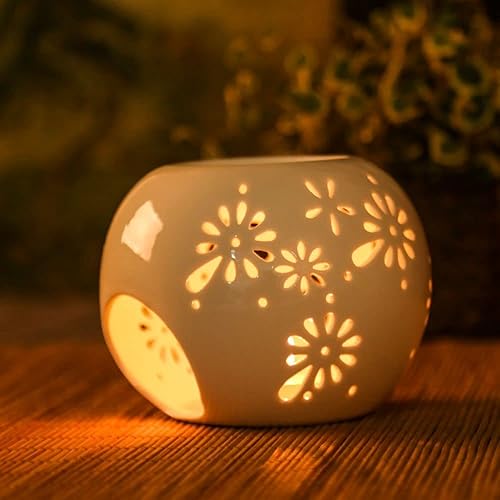 Miniatura 9 de Elsjoy Juego de 4 portavelas de cerámica quemador de aceite esencial con cucharas calentador de velas aromáticas para dormitorio sala de estar