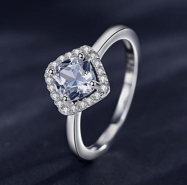 Bague argent sterling 925 solitaire carré princesse de luxe