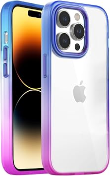Buff, iPhone 14 Pro Air Bumper Rainbow K l f Darbe  nleyici Arkas   effaf G kku a  Kapak, Pembe Mavi