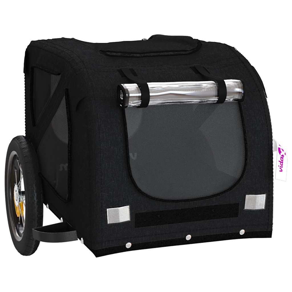 Fahrradanhänger für Hunde Katze Haustier, schwarz aus Oxford-Gewebe und Eisen, klappbar, faltbar, atmungsaktiv, mit Regenverdeck, 124 x 53 x 53 cm, bis 30 kg für Reise und Transport