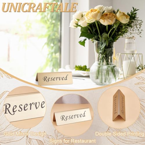 UNICRAFTALE 5Pcs Reserveds Table Signs Stainless Steel Reserved Sign for Restaurant Golden Metal Table Top Reserveds Sign Double Sided Reserved Tables Signs for Business Office Weddings Events - Image 4