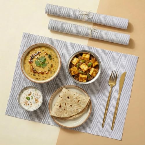 Image of Decor & More Table mat || Polyester Silk Dining Table mat || 45 * 30 CM Table mats || Heat-Resistant || Easy to Clean || Table Mats Set of 4 (Grey)