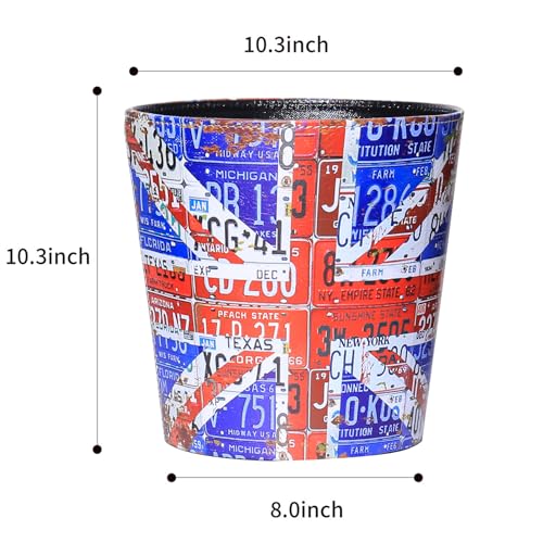 Image of PU Leather Small Trash Can Wastebasket, Round Garbage Container Basket for Bathrooms, Laundry Room, Kitchens, Offices, Kids Rooms, Bedrooms,Dorms,Home Decorative Art Bin, 2.9 Gallon (Union Jack)