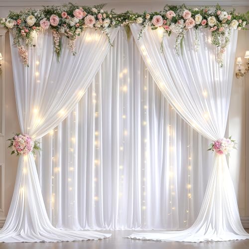 Cortinas Fondos Blancas 20x10ft con Luces y 4 Paneles miniatura 3