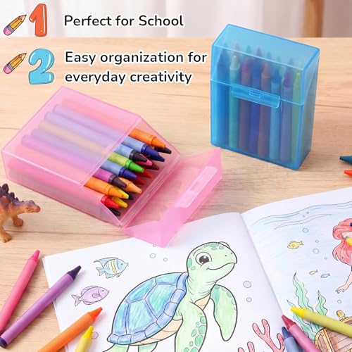 Image of Clabby 4 Pcs Clear Plastic Crayon Boxes Hold 24 Count, Crystal | Organizer Box, Case, Colorful, Portable Storage Holder with Snap Lid, for Kids Boys Girls School Classroom Home Art Supply