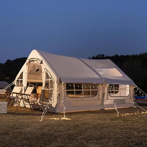 Tenda da campeggio gonfiabile con pompa, facile da installare, 2-8 persone, impermeabile, tenda gonfiabile di lusso con finestre in rete, porte, gancio e borsa per il trasporto