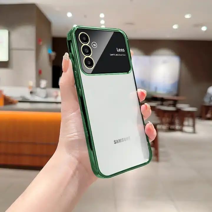 Apurb Store Back Cover for Samsung Galaxy A34 5G Luxury Plating Large Window Transparent Silicone Full Camera Protection Shockproof Bumper Back Cover for Samsung Galaxy A34 5G (Green)
